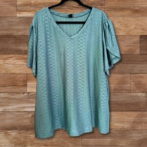 SHEIN CURVE Eyelet Embroidery Petal Sleeve Blouse – Olive Green – Size 3XL